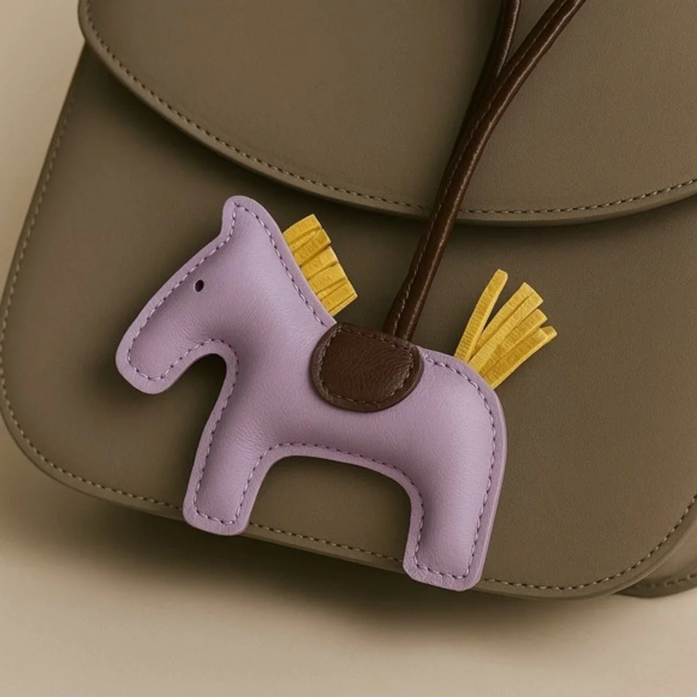 Lavender Faux Leather Horse pony‎ Bag Charm Keychain Accessory New